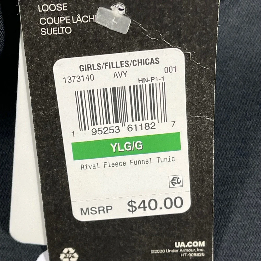 Under Armour Girls Rival Fleece Funnel Neck Tunic‎ Top Black YLG J-G NEW